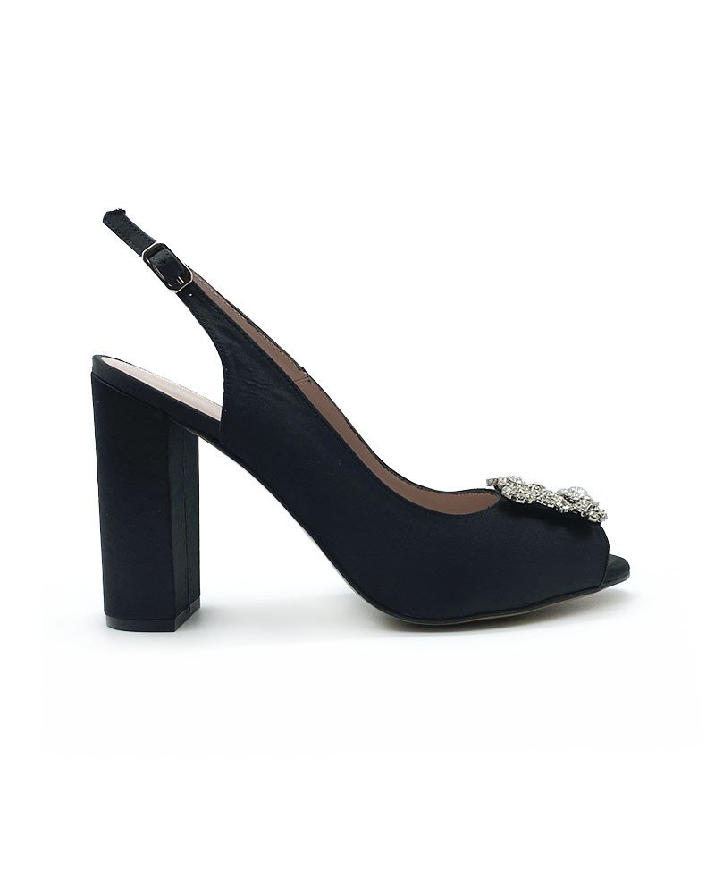 Sandalia Cinderella Negro Raso 10 cms