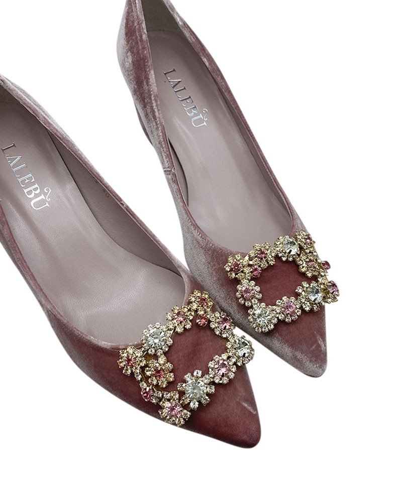 Zapato Cinderella terciopelo rosa 6 cms