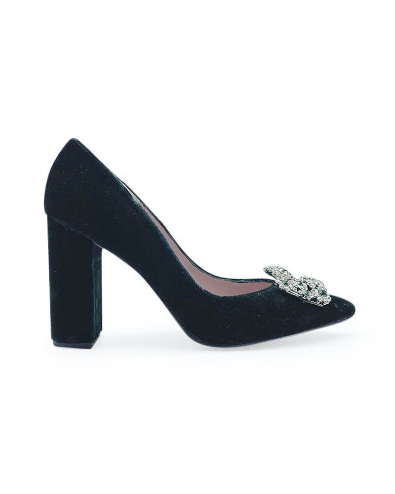 Zapato Cinderella terciopelo verde 10 cms