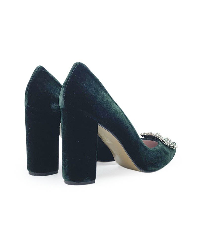 Zapato Cinderella terciopelo verde 10 cms