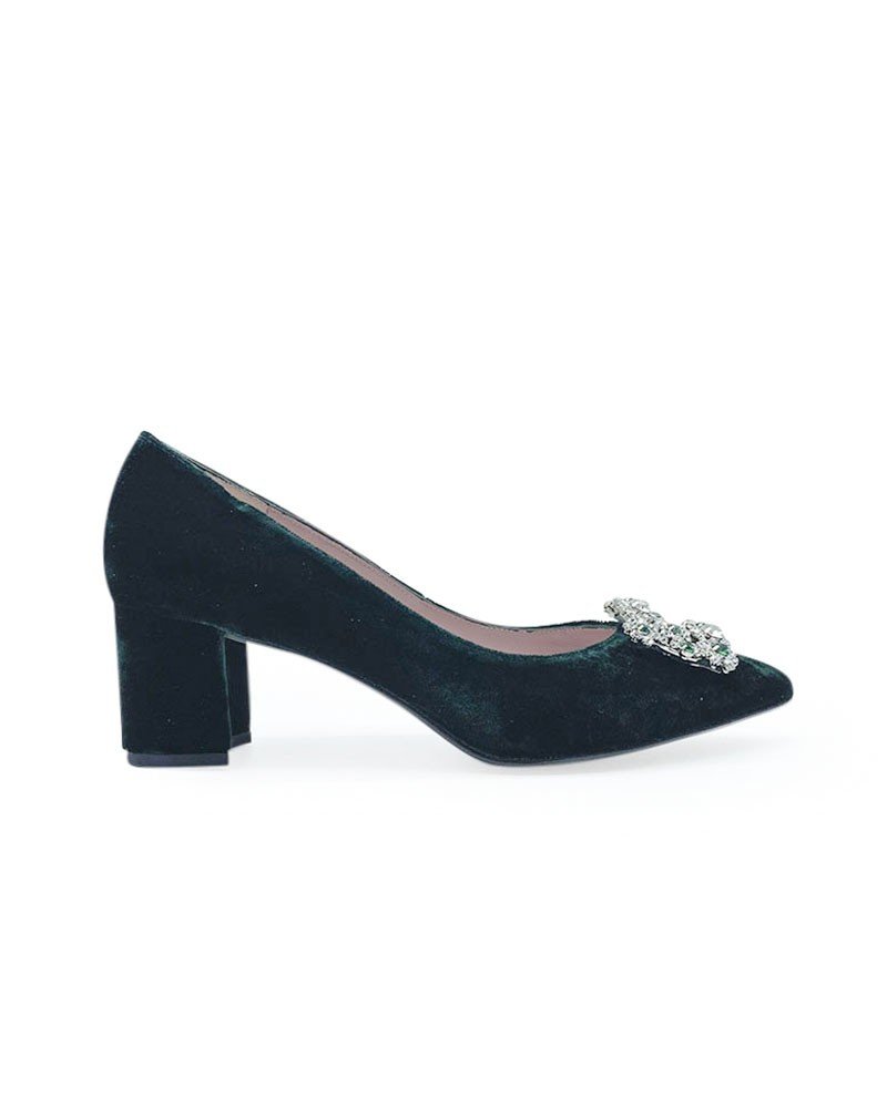 Zapato Cinderella terciopelo verde 6 cms