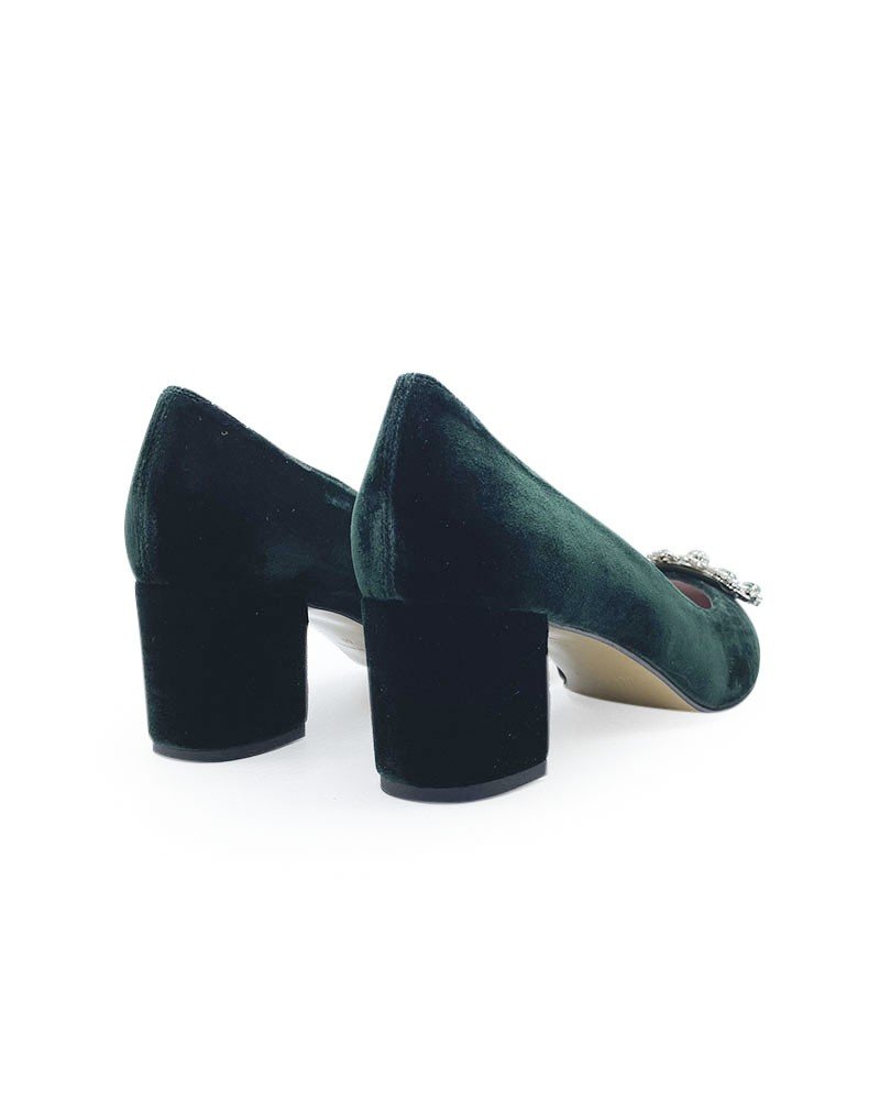 Zapato Cinderella terciopelo verde 6 cms
