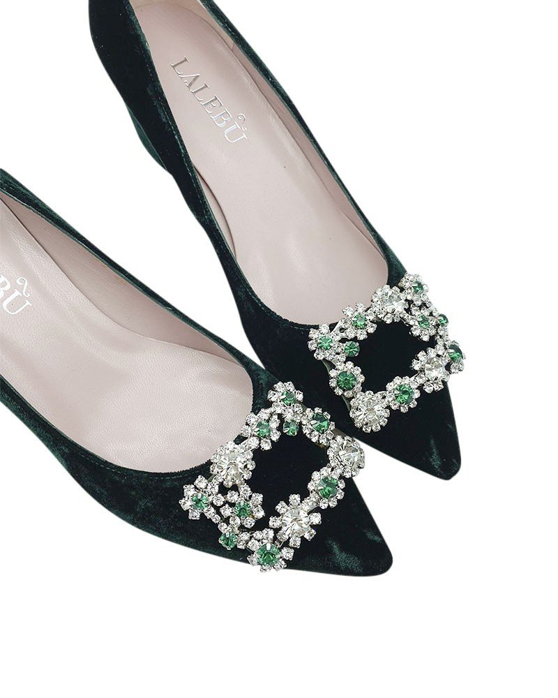 Zapato Cinderella terciopelo verde 6 cms