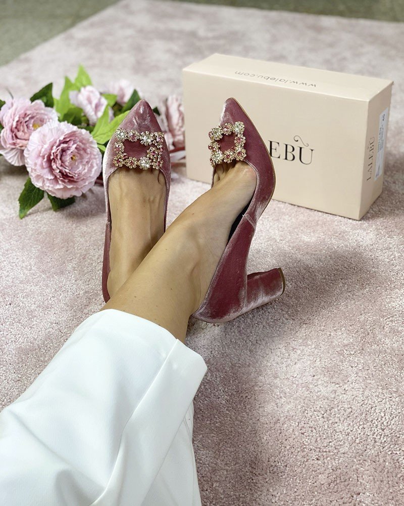 Zapato Cinderella terciopelo rosa 8 cms