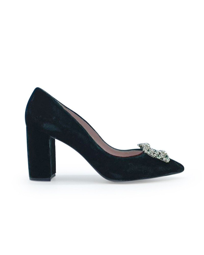 Zapato Cinderella terciopelo verde 8 cms
