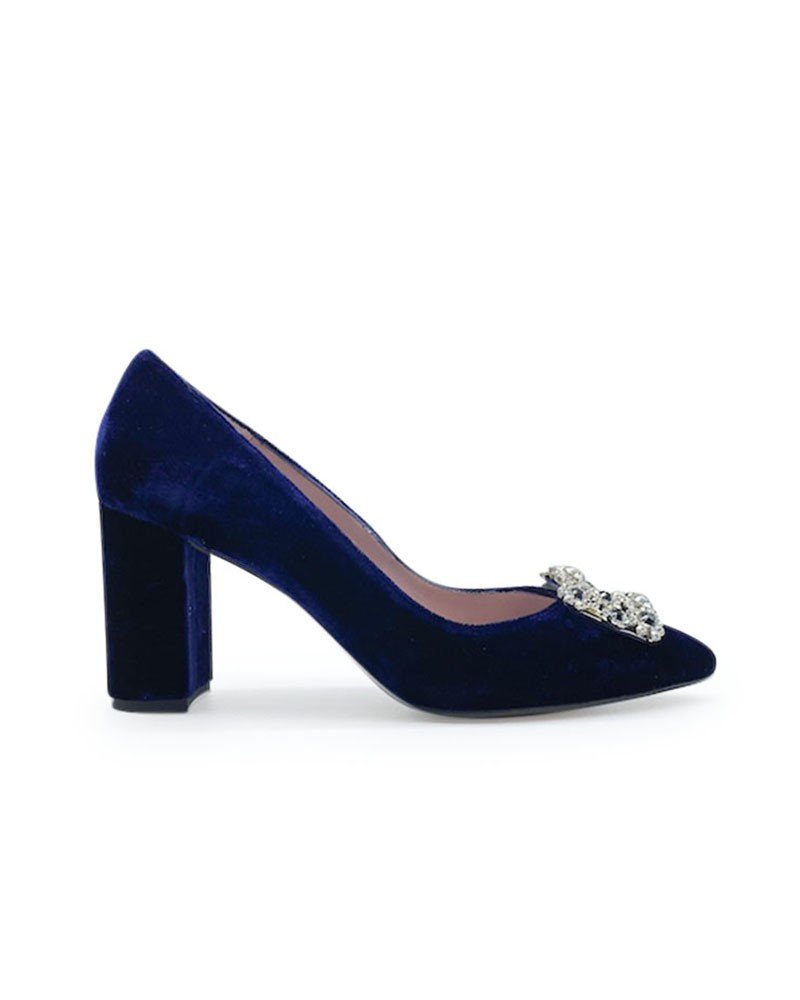 Zapato Cinderella terciopelo azul 8 cms