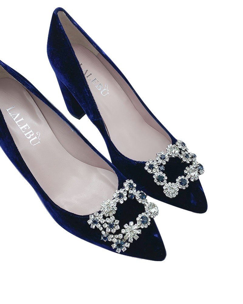 Zapato Cinderella terciopelo azul 8 cms