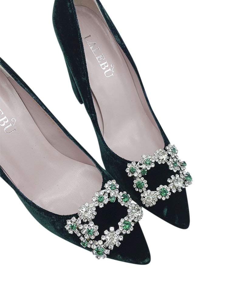 Zapato Cinderella terciopelo verde 8 cms