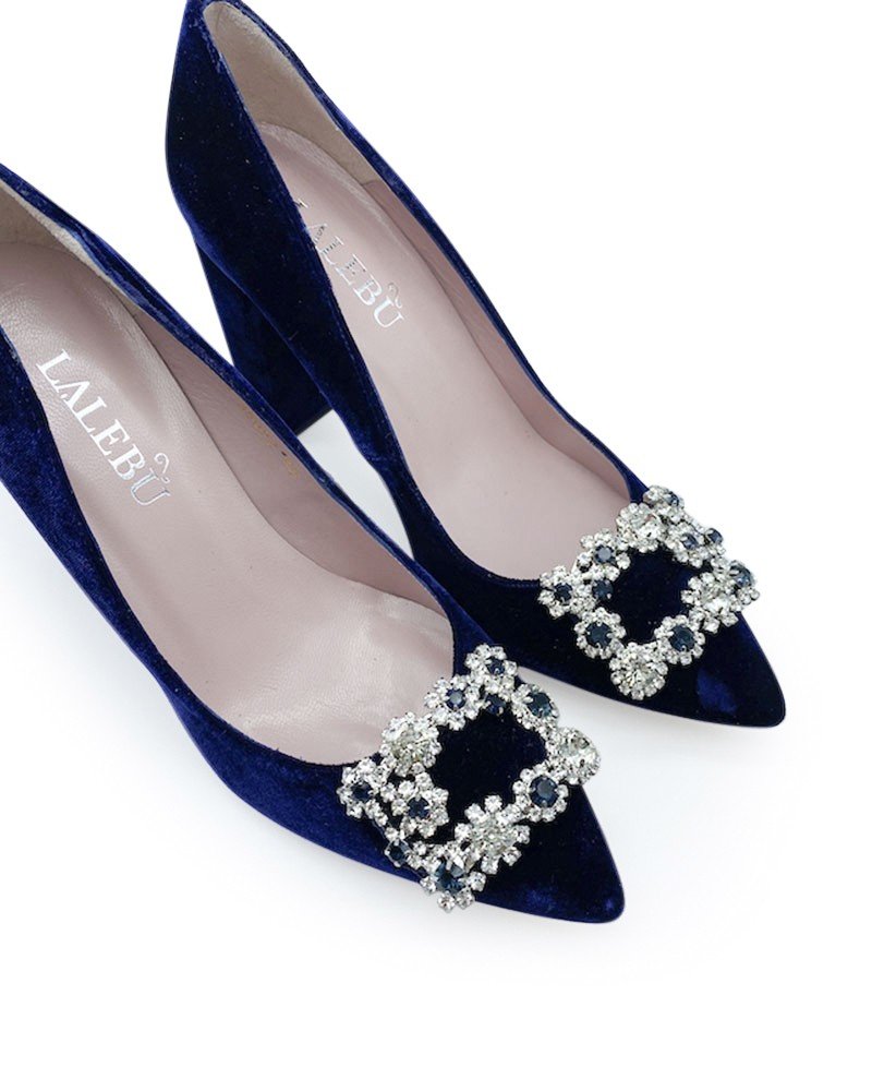 Zapato Cinderella terciopelo azul 10 cms