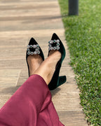 Zapato Cinderella terciopelo verde 10 cms