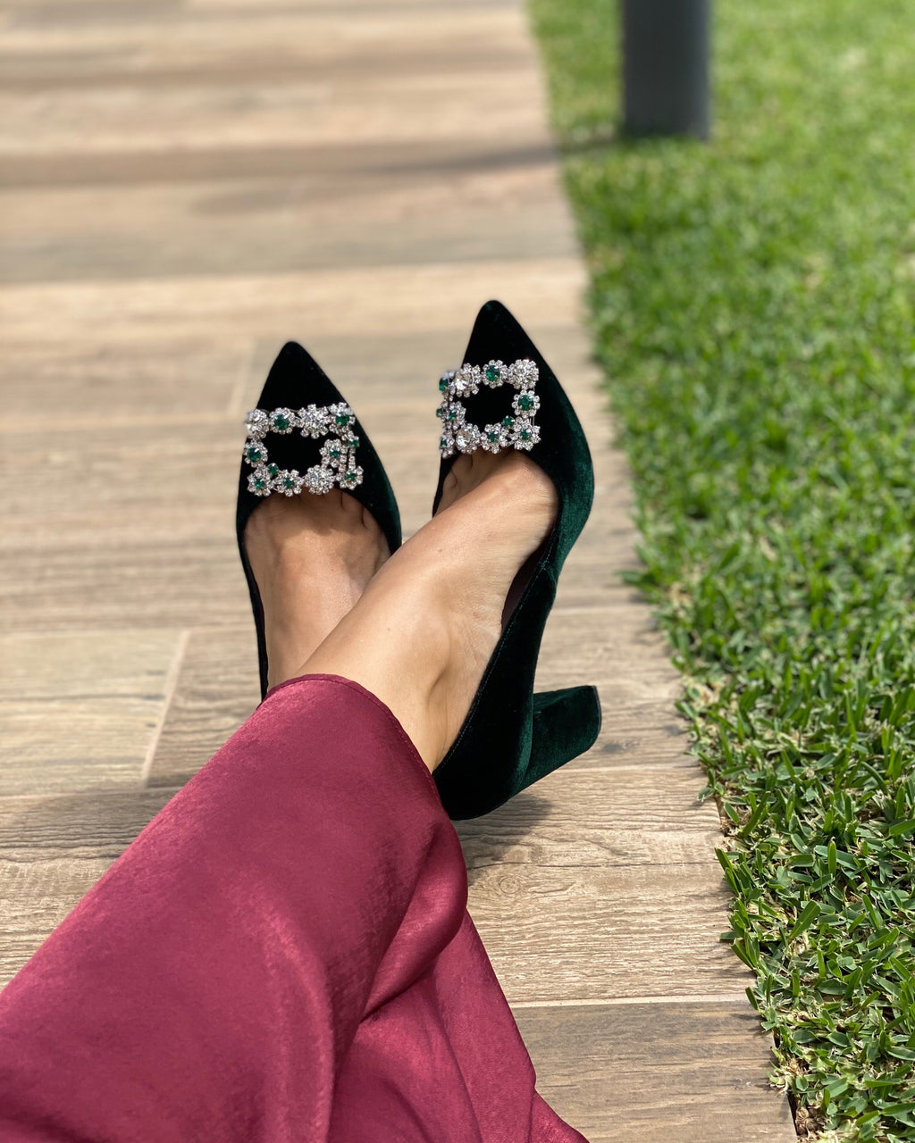 Zapato Cinderella terciopelo verde 8 cms