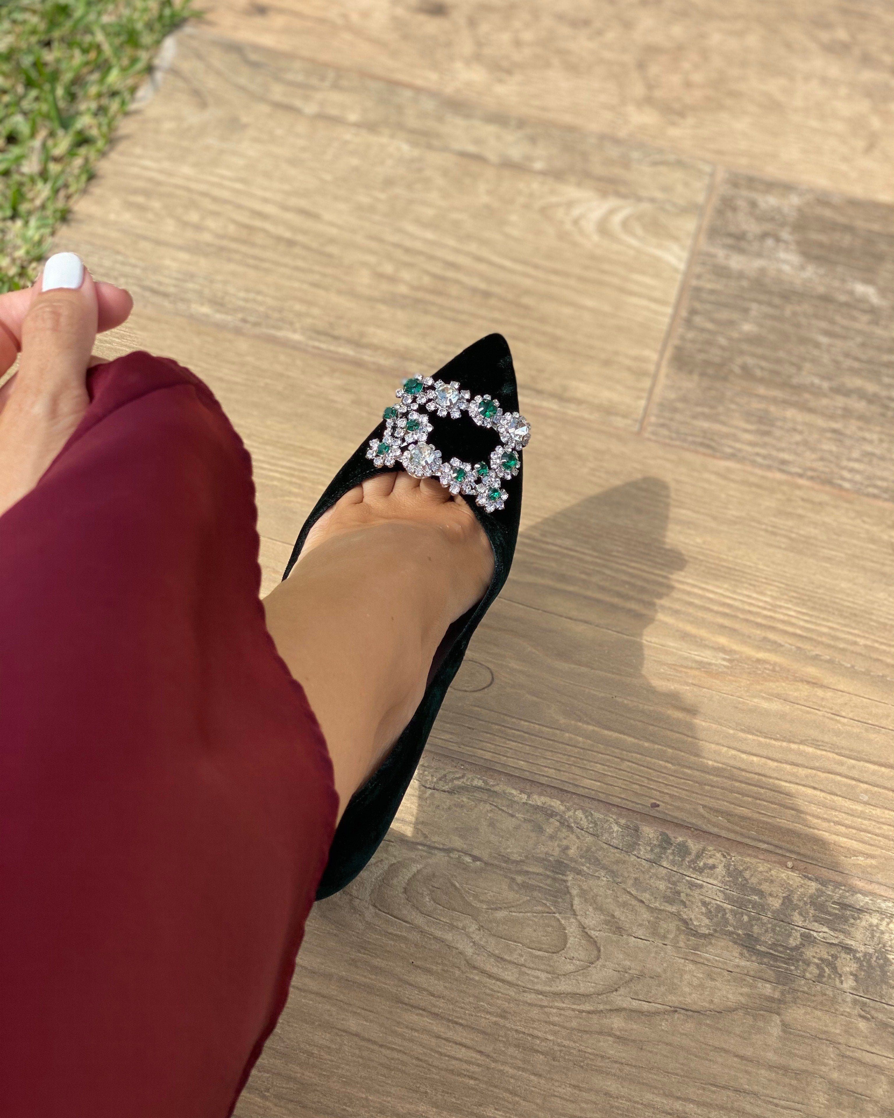 Zapato Cinderella terciopelo verde 8 cms