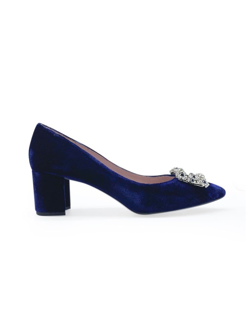 Zapato Cinderella terciopelo azul 6 cms
