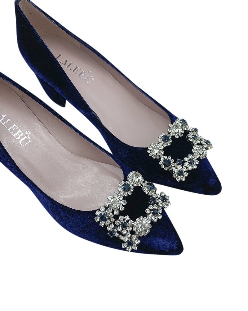 Zapato Cinderella terciopelo azul 6 cms