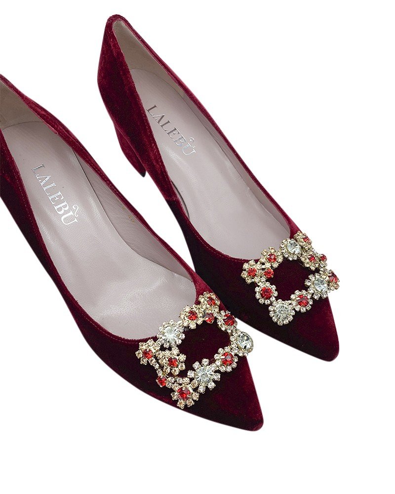 Zapato Cinderella terciopelo rojo 6 cms