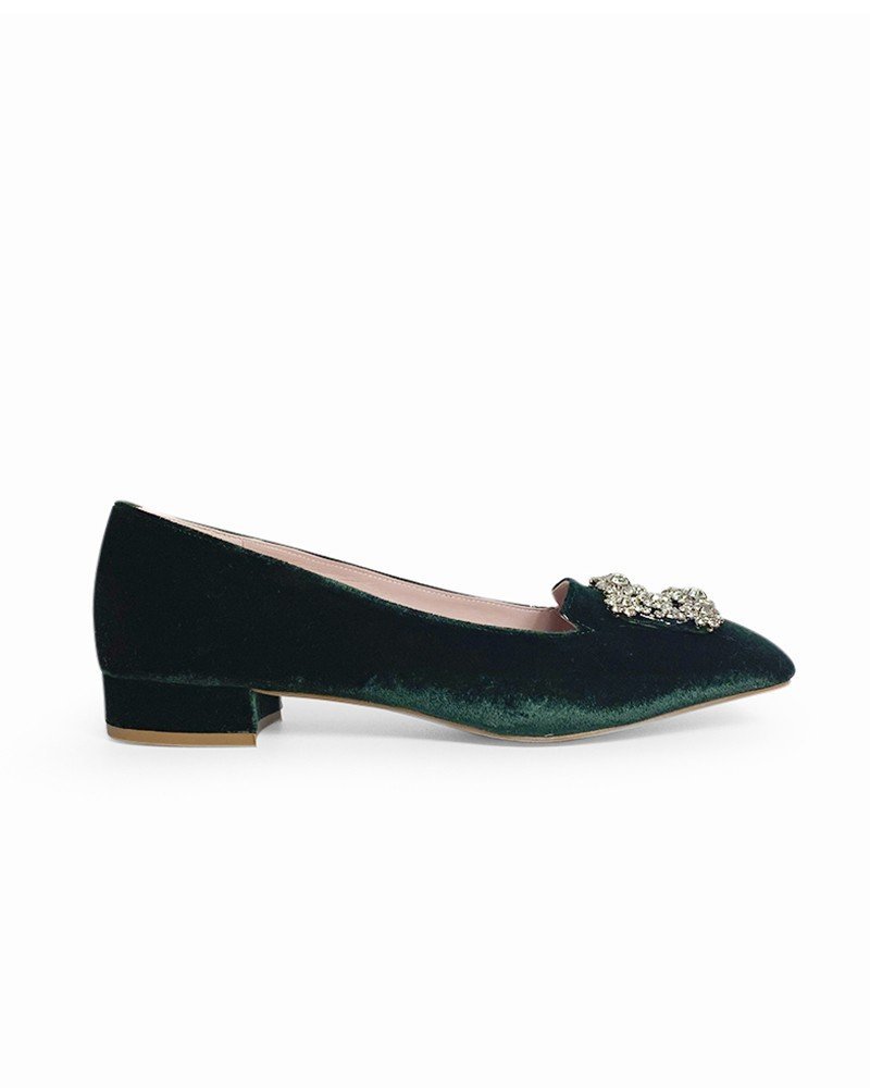 Mocasín Cinderella Terciopelo Verde