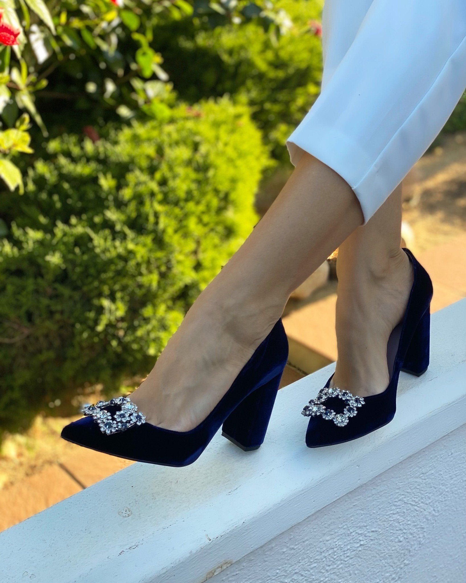 Zapato Cinderella terciopelo azul 10 cms