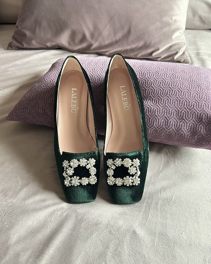 Mocasín Cinderella Terciopelo Verde