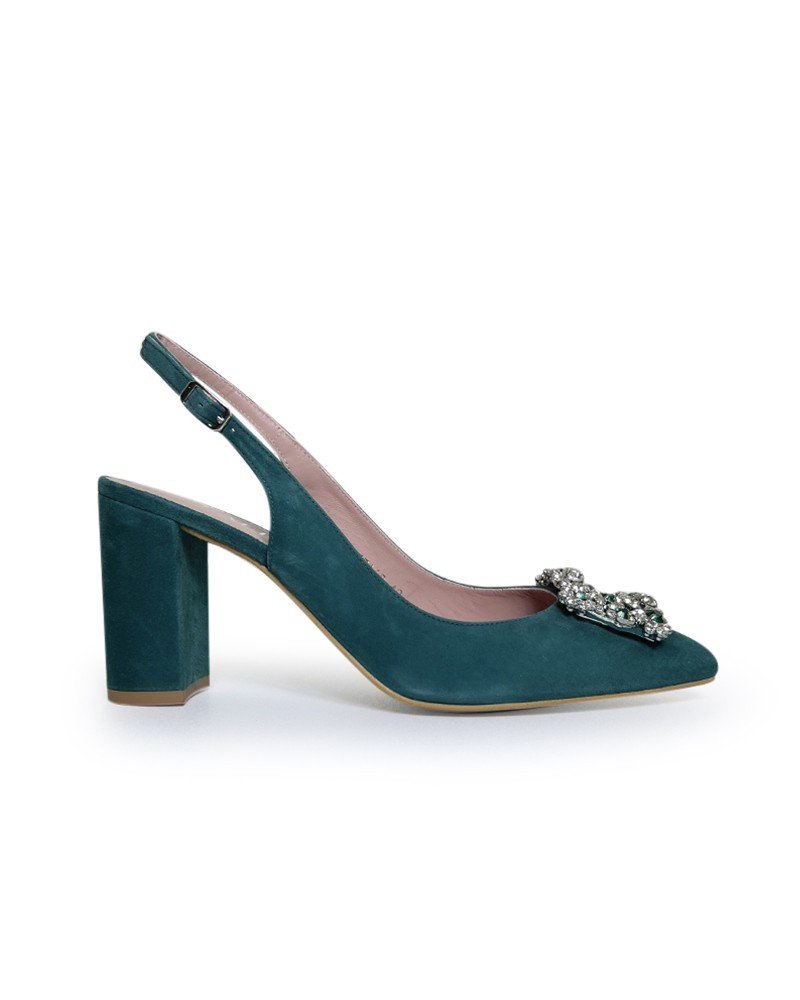 Zapato Cinderella Verde Destalonado 8 cms