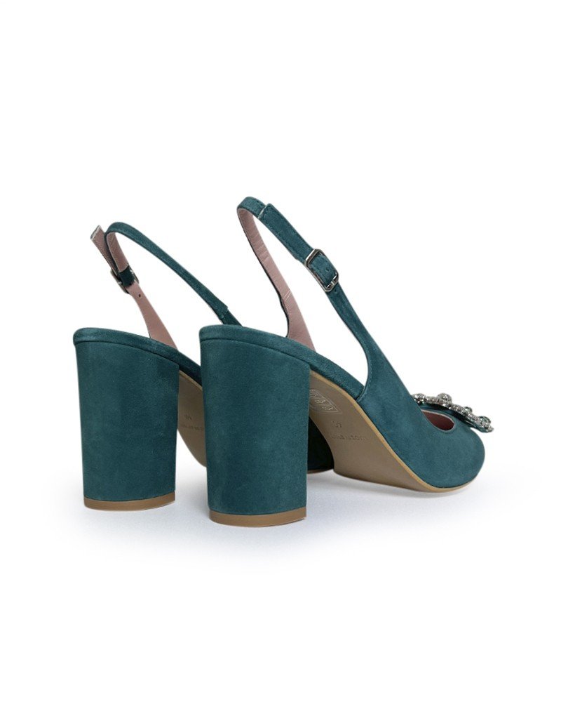 Zapato Cinderella Verde Destalonado 8 cms