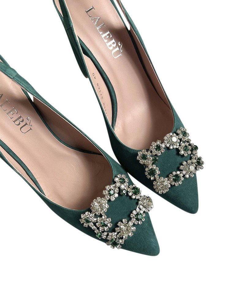Zapato Cinderella Verde Destalonado 8 cms