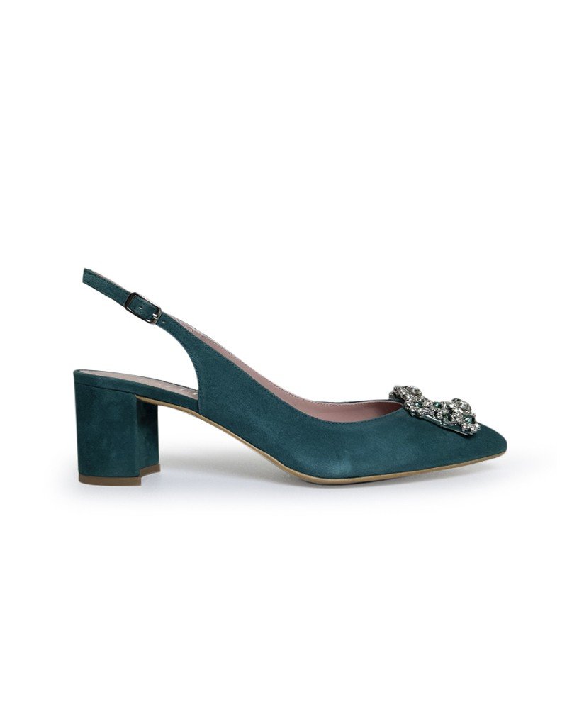 Zapato Cinderella Verde Destalonado 6 cms
