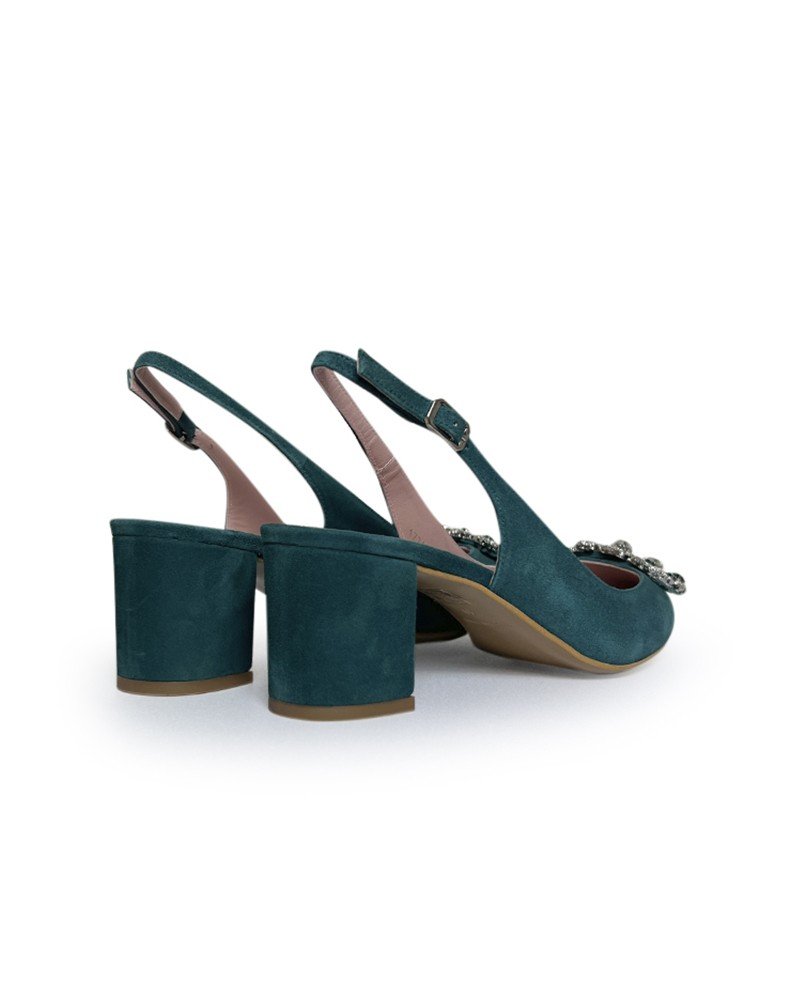 Zapato Cinderella Verde Destalonado 6 cms