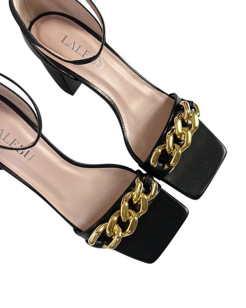 Sandalia cadena 7 cms negro