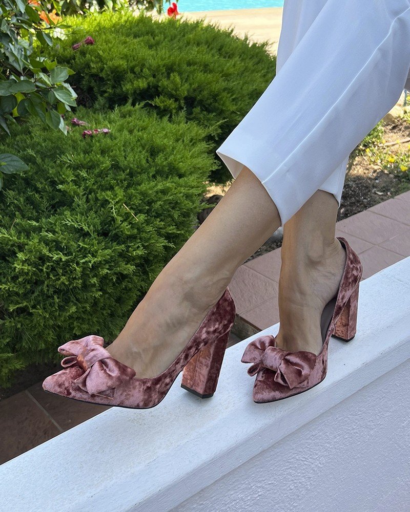 Zapato Audrey Terciopelo Oro Rosa 10 cms