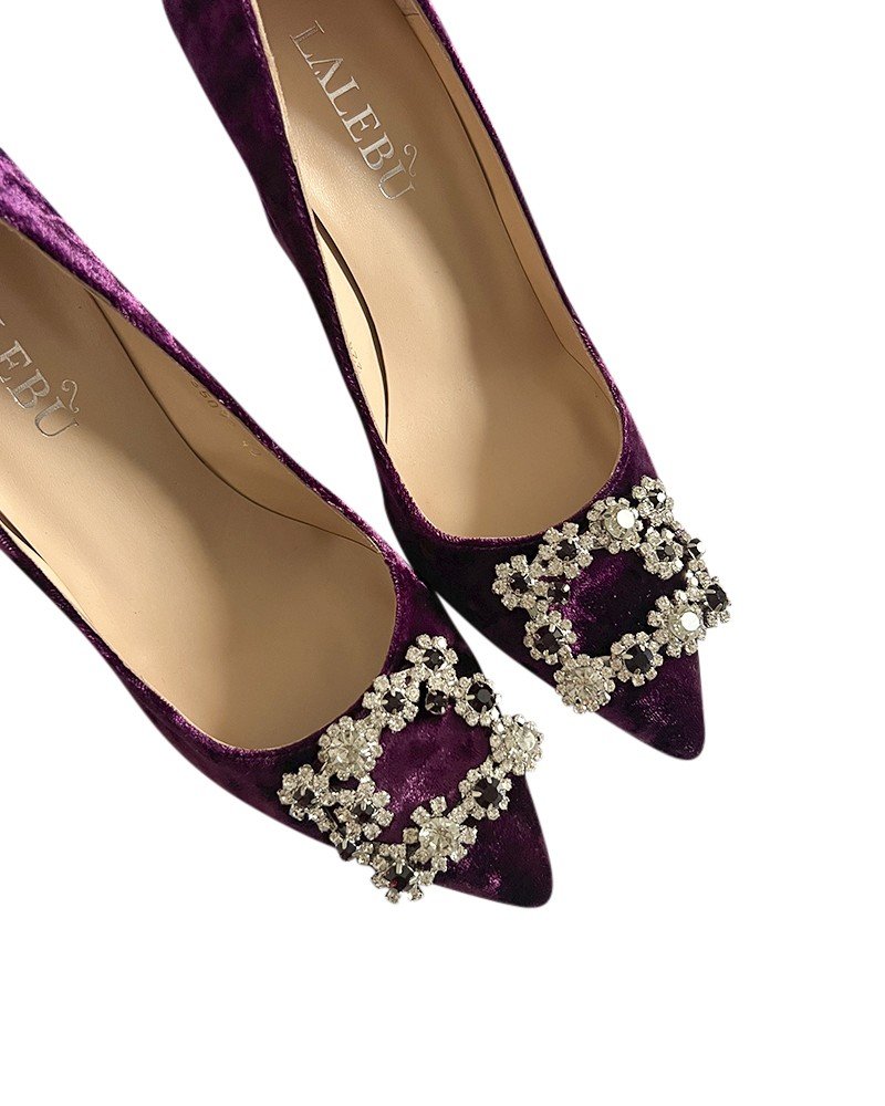 Zapato Cinderella Terciopelo Morado 6 cms