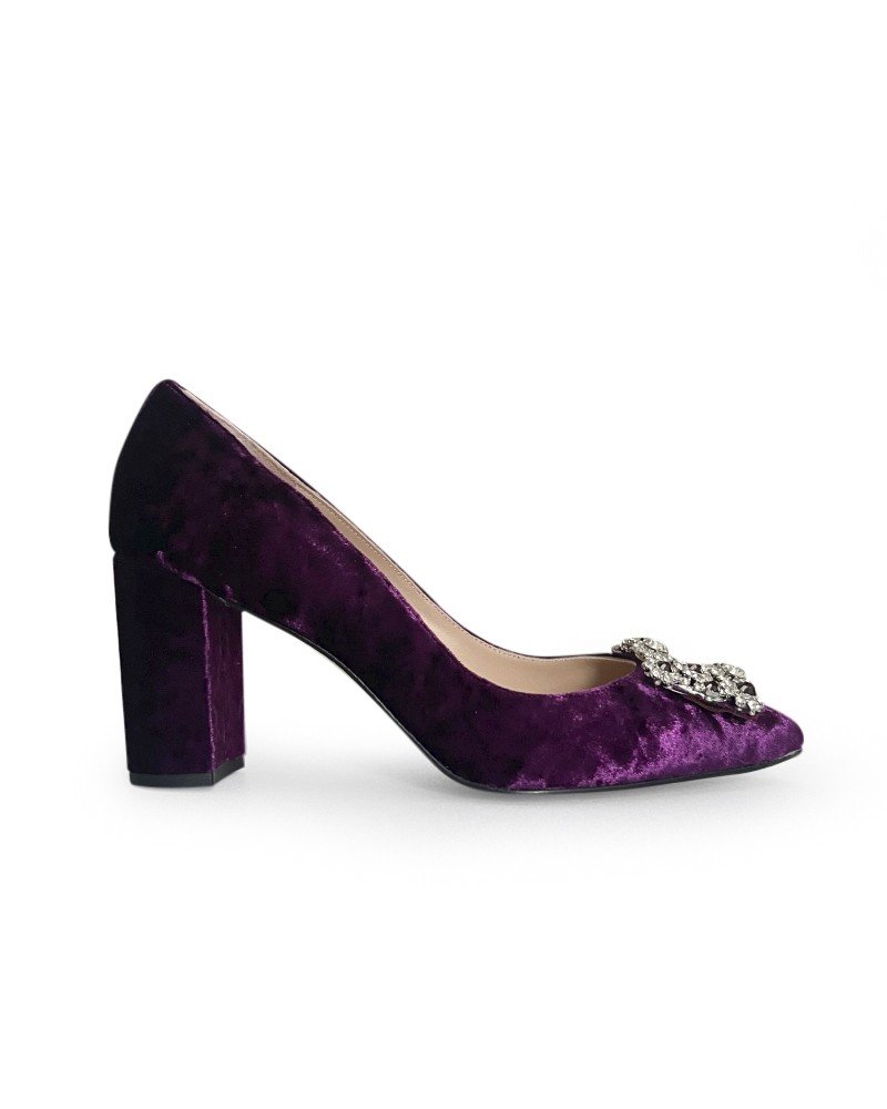 Zapato Cinderella terciopelo morado 8 cms