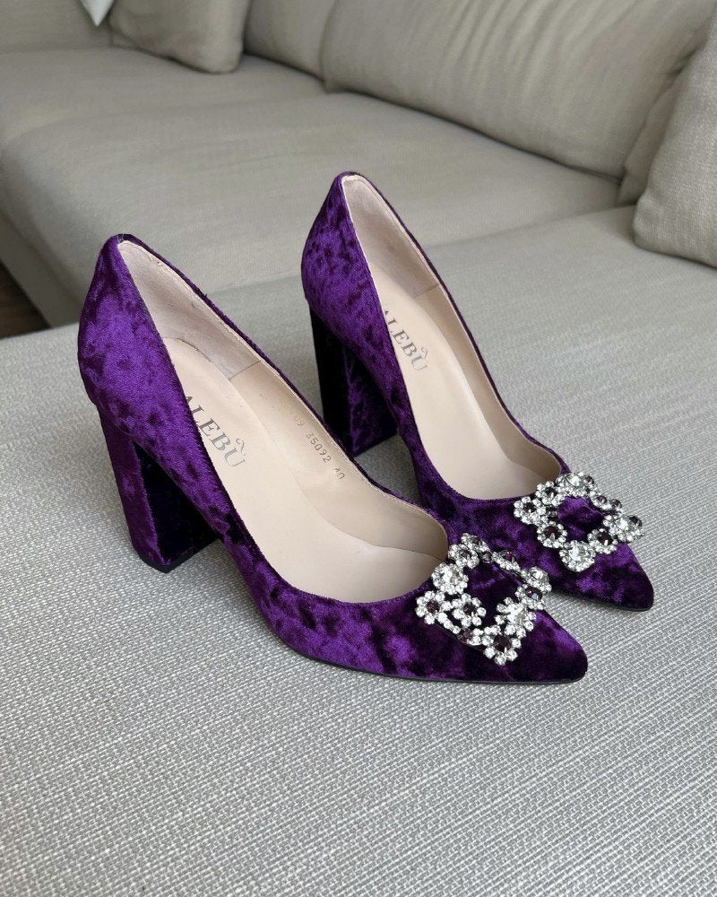 Zapato Cinderella Terciopelo Morado 10 cms