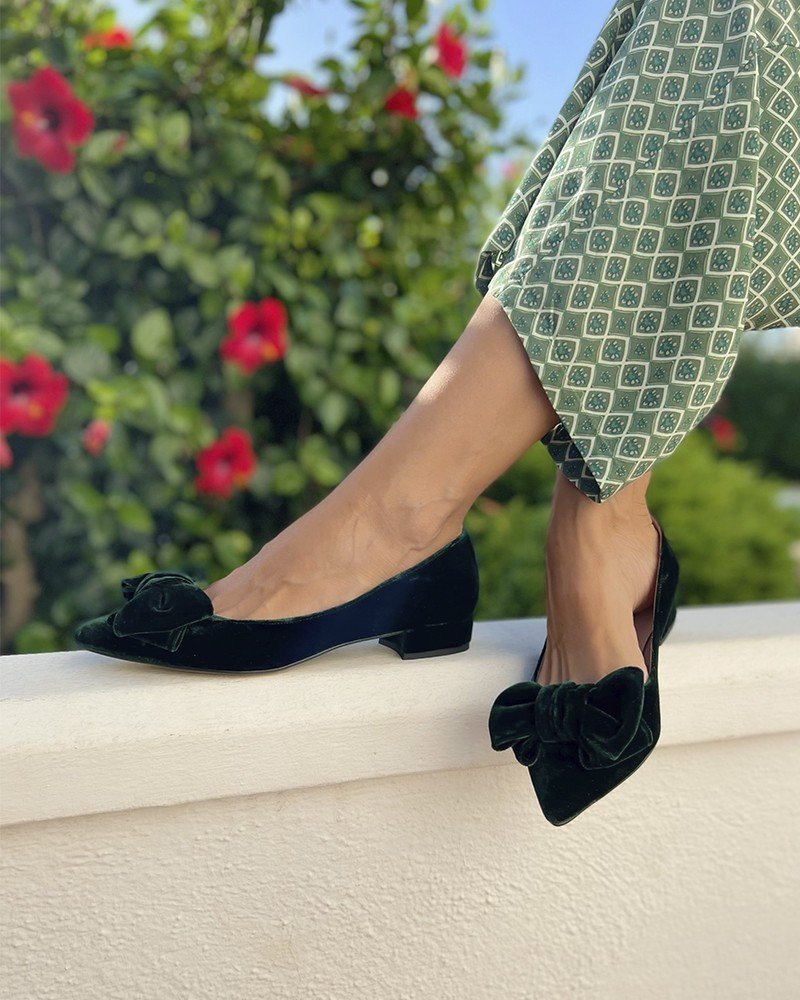 Zapato Audrey Plano Terciopelo Verde