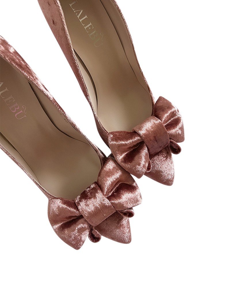 Zapato Audrey Terciopelo Oro Rosa 8 cms