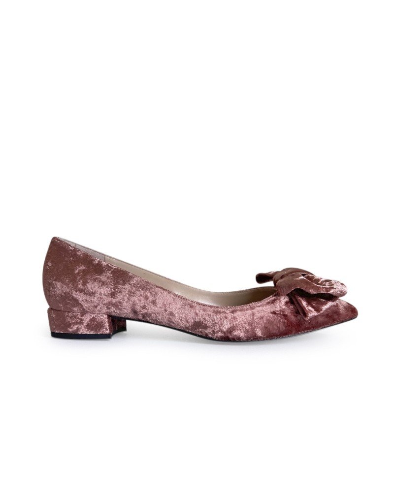 Zapato Audrey Plano Terciopelo Oro Rosa