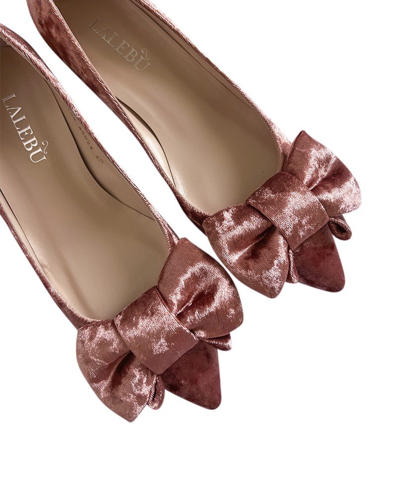 Zapato Audrey Plano Terciopelo Oro Rosa