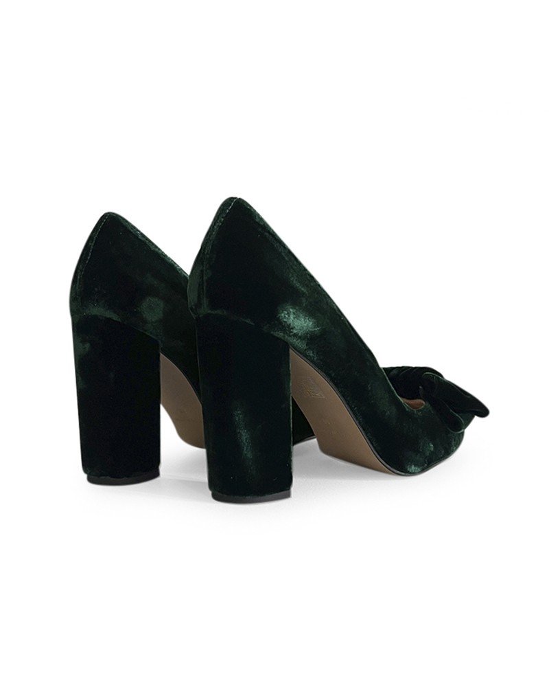 Zapato Audrey Terciopelo Verde 10 cms