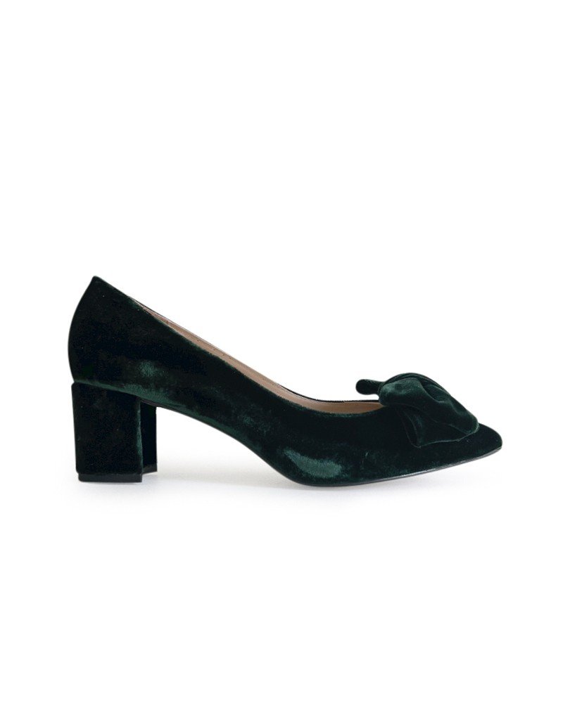 Zapato Audrey Terciopelo Verde 6 cms