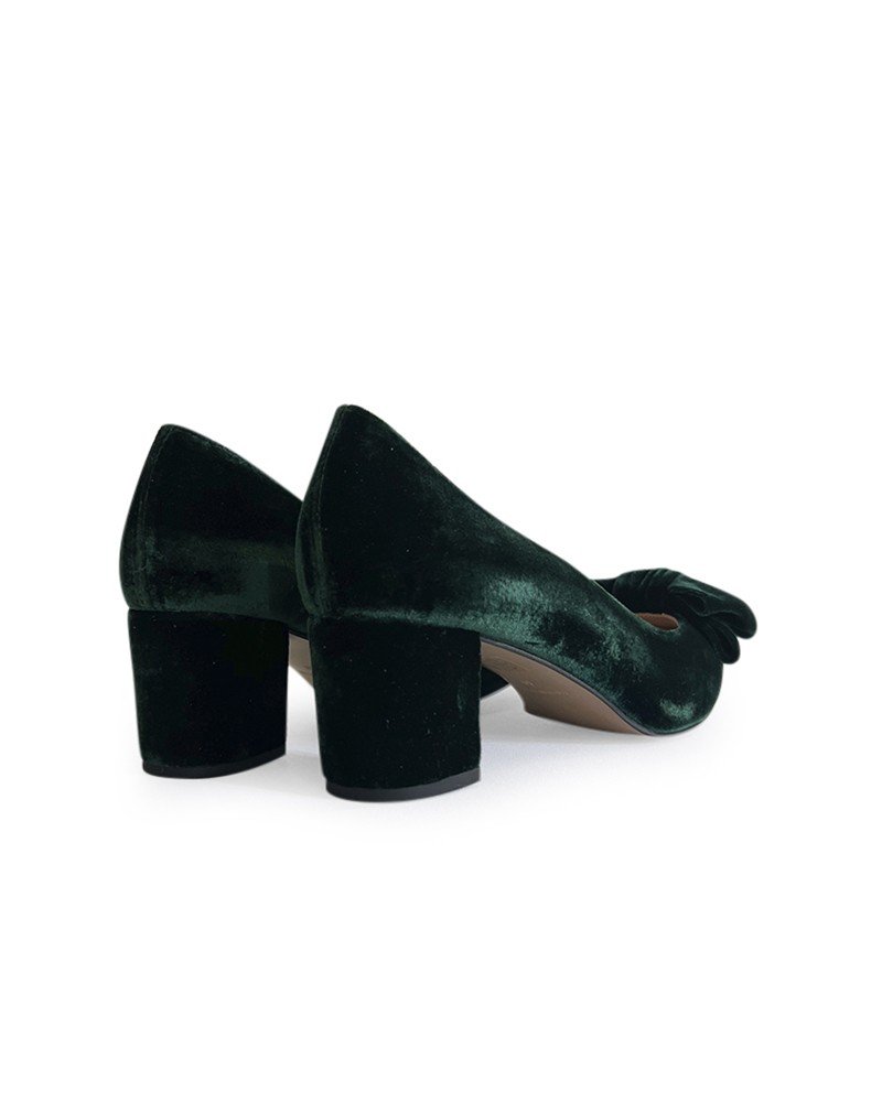 Zapato Audrey Terciopelo Verde 6 cms