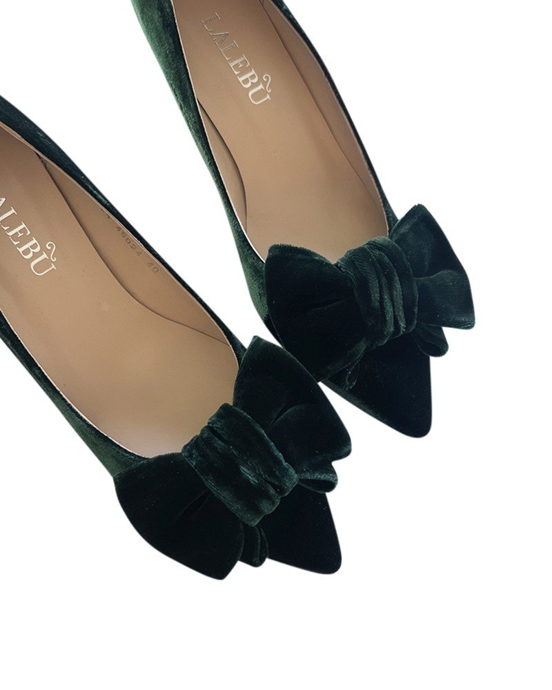 Zapato Audrey Terciopelo Verde 6 cms