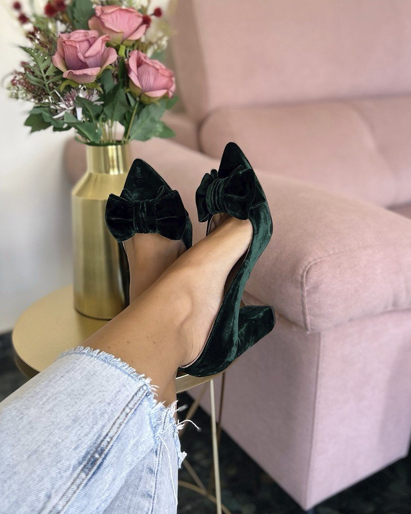 Zapato Audrey Terciopelo Verde 10 cms