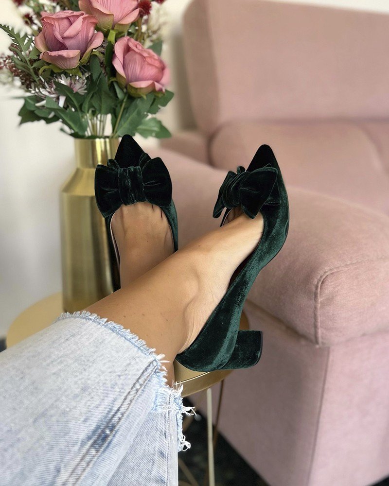 Zapato Audrey Terciopelo Verde 6 cms