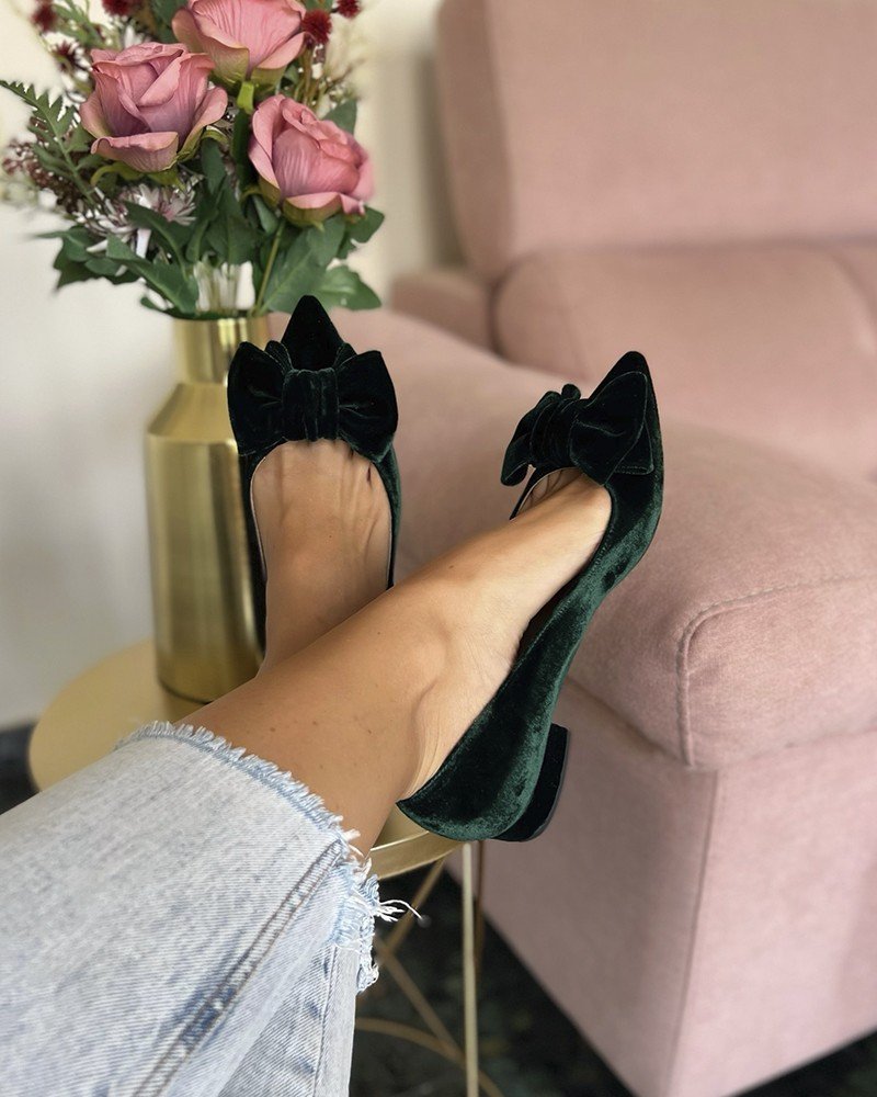 Zapato Audrey Plano Terciopelo Verde