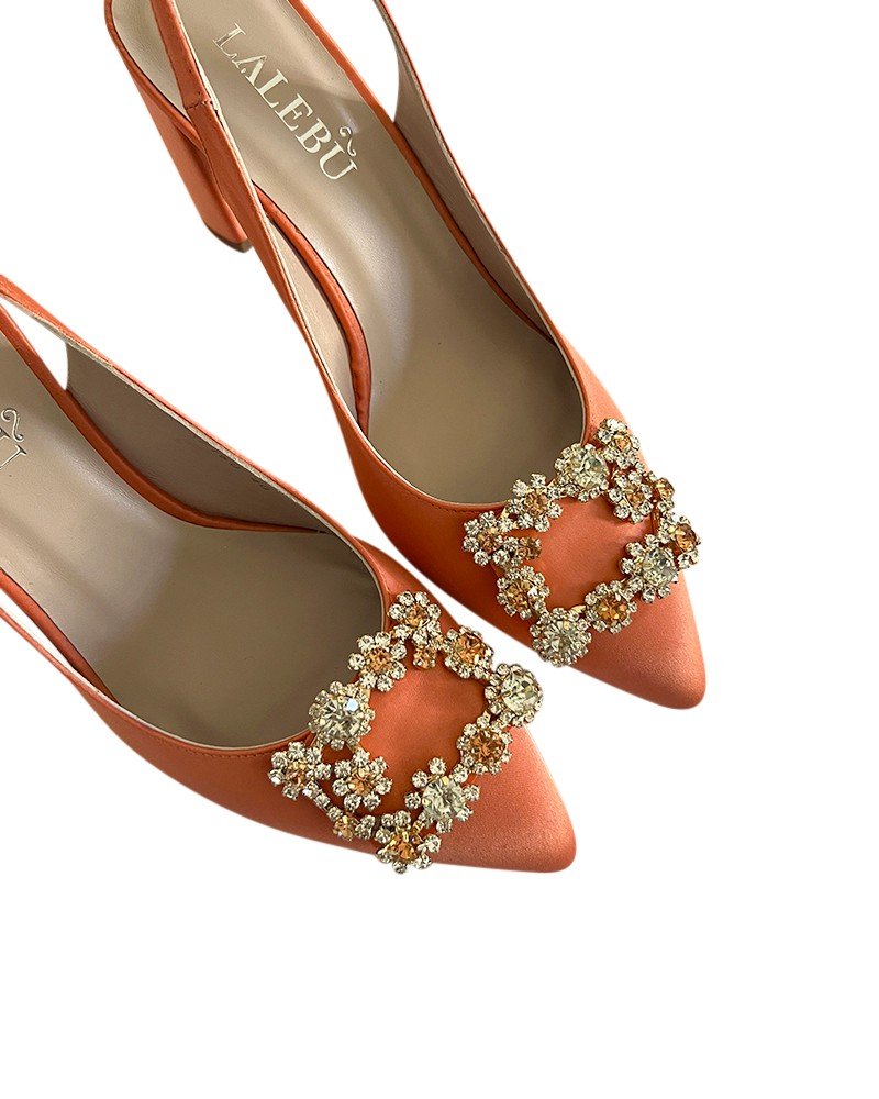 Zapato Cinderella Raso Mandarina 8 cms