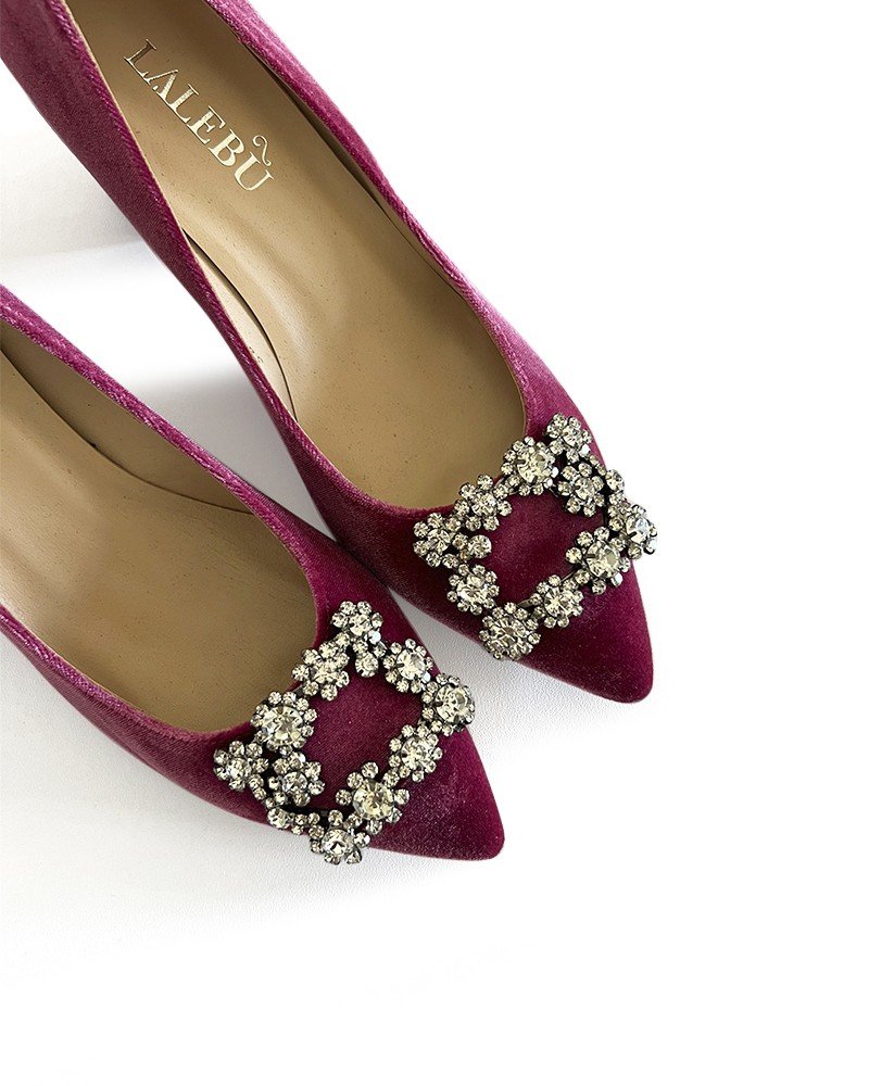 Zapato Cinderella Terciopelo Fresa 6 cms