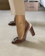 Zapato Cinderella terciopelo chocolate 10 cms