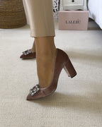 Zapato Cinderella Terciopelo Chocolate 8 cms