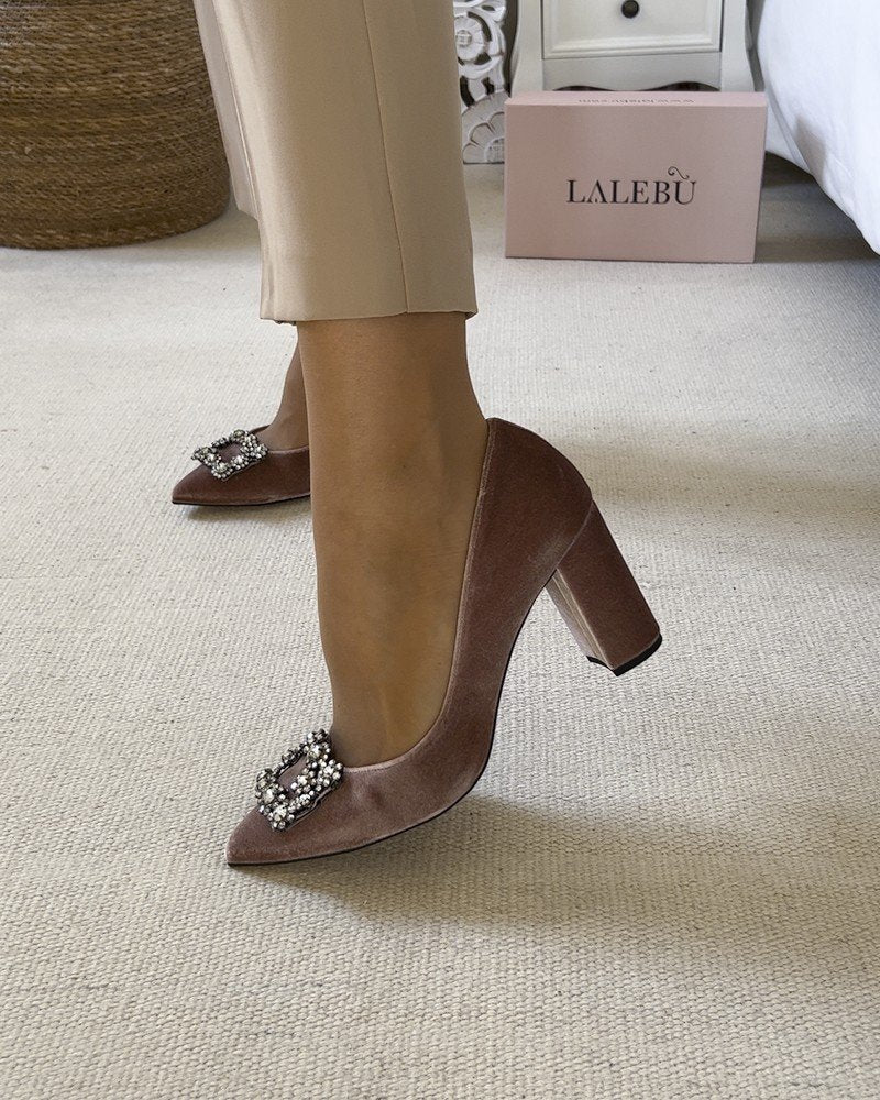 Zapato Cinderella Terciopelo Chocolate 8 cms