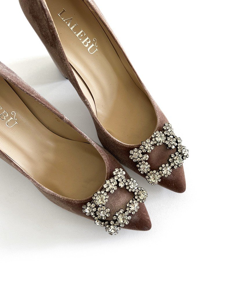 Zapato Cinderella Terciopelo Chocolate 8 cms
