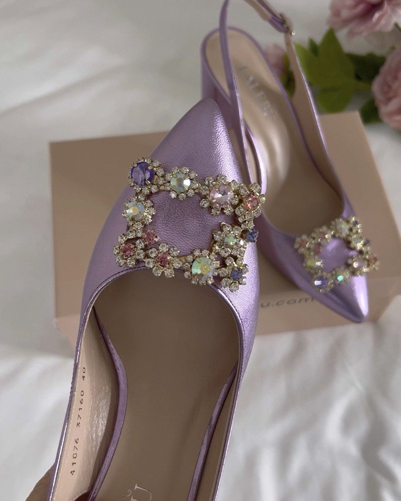 Zapato Cinderella Metalizado Lila 8 cms